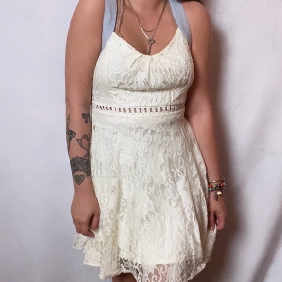 Altar'd State Dresses & Skirts - ALTARD STATE WHITE LACE DENIM LACE UP BACK DRESS